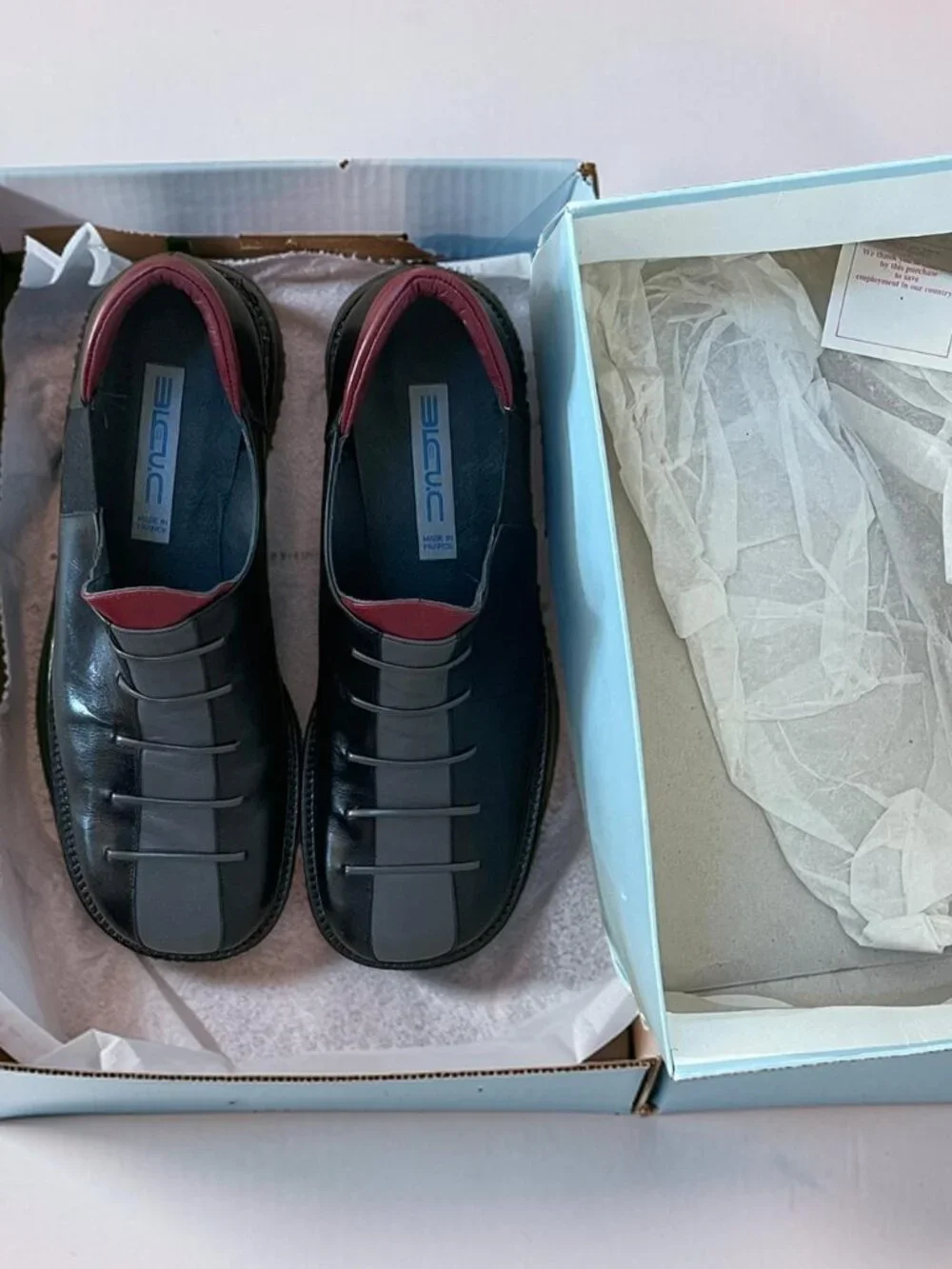 NWT Bleu.C Black & Burgundy Leather Loafers Size 40 Made in France